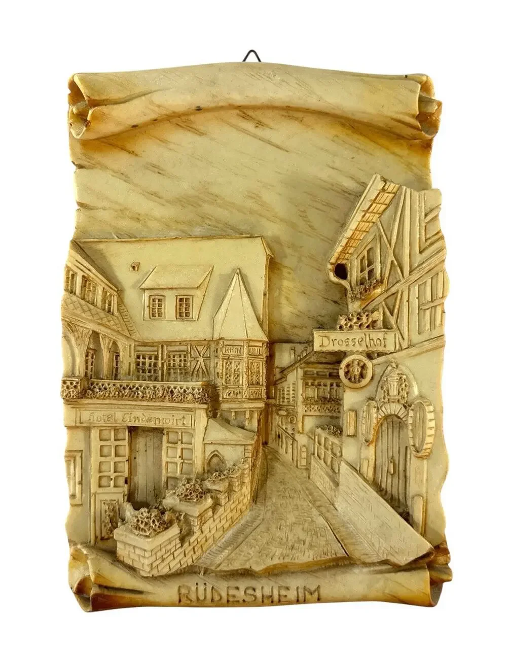Vintage Rüdesheim Germany 3D Wall Plaque Relief Hotel Lindenwirt Drosselhof 9”